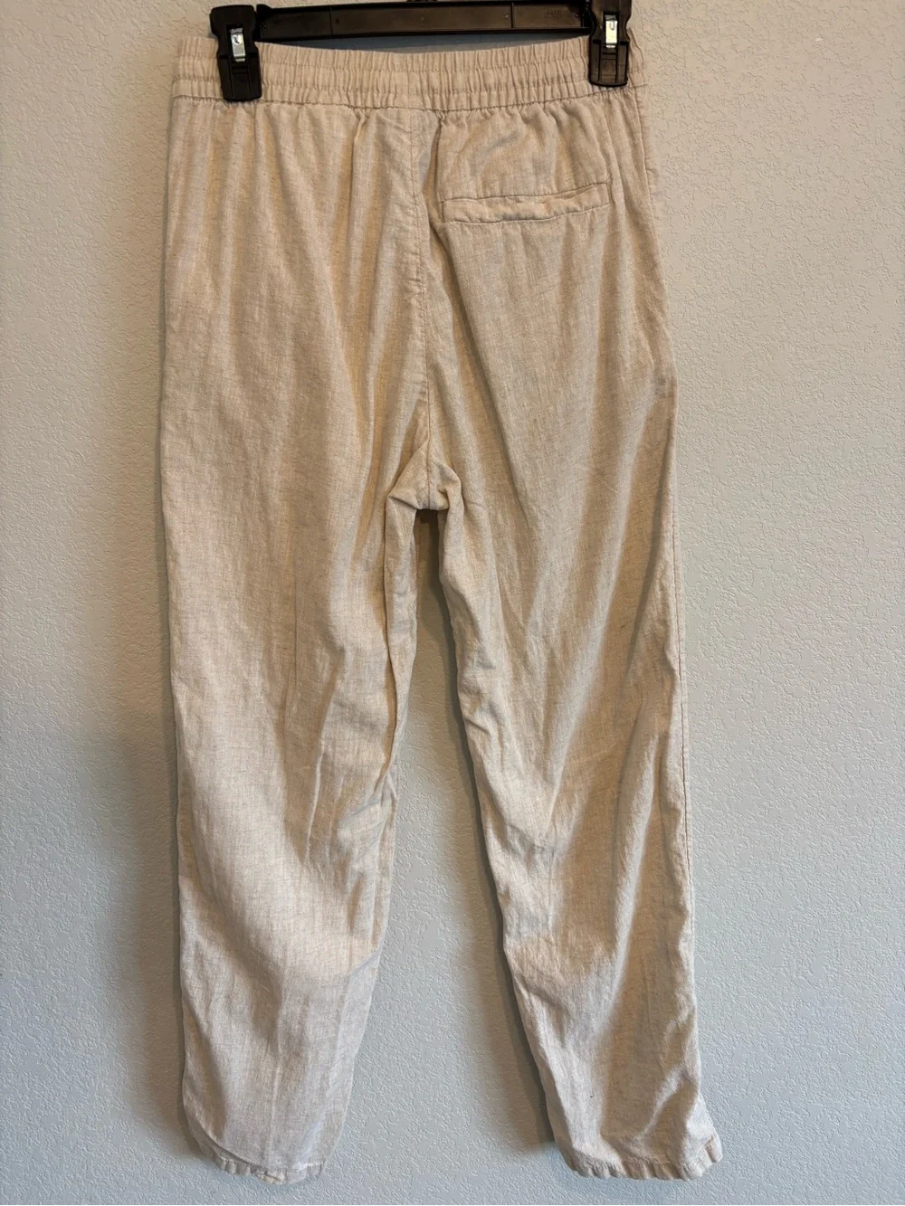 H&M Linen Blend Drawstring Pants XS Beige Oatmeal Pull On Tapered Casual